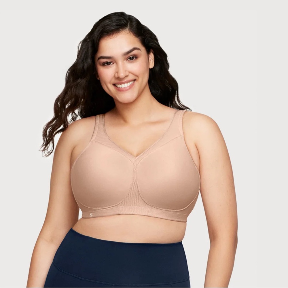 Glamorise MagicLift Seamless Sports Bra Wirefree Beige 38F Full Coverage